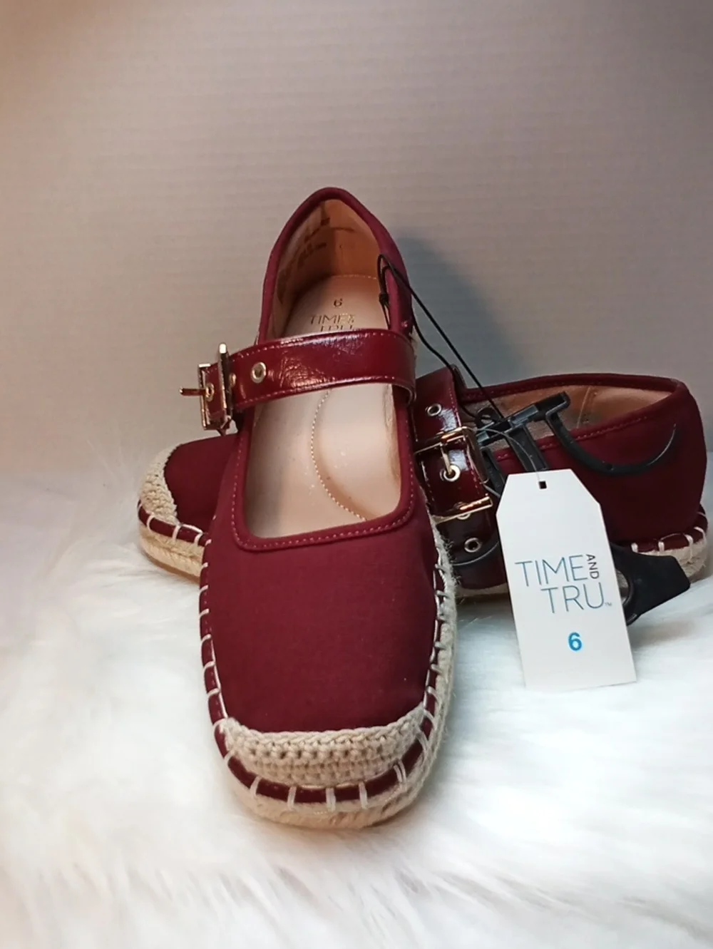 Time and Tru Women's Wine Mary Jane Espadrille Flats